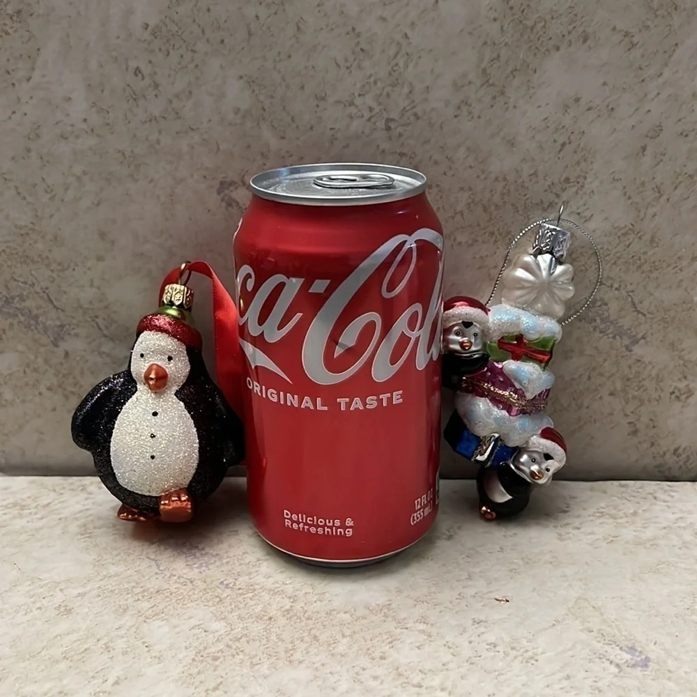 Vintage lot of 2 Penguin Santa Hats Christmas Ornaments